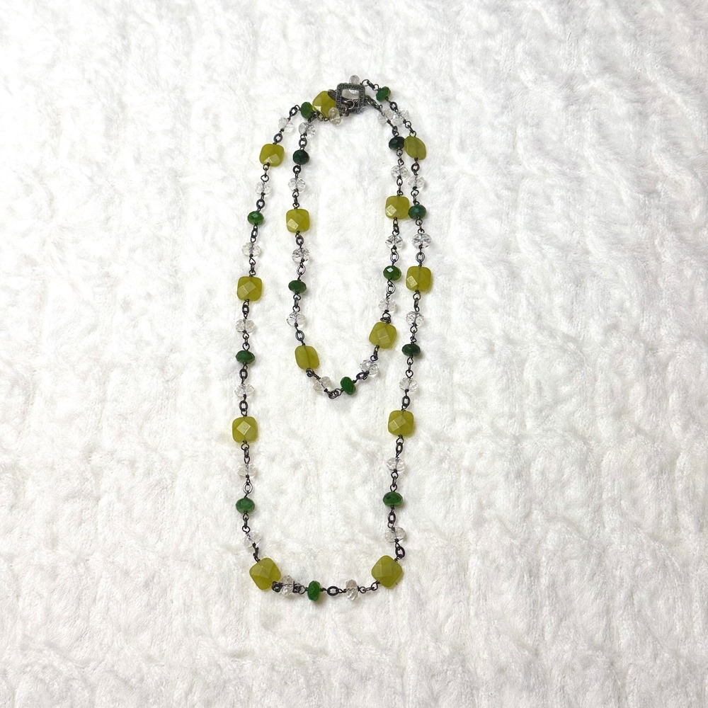 Vintage Silpada Sterling Silver Green Jade Crystal Beaded Necklace 17 inch - Picture 4 of 11